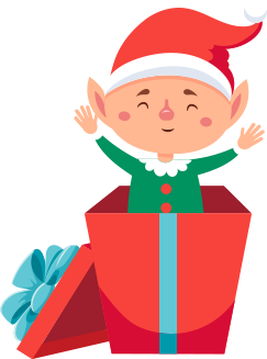 Image depicts an Elf emerging from a gift box.
