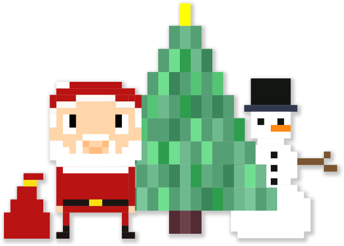 Pixel Santa, Tree and Snowman