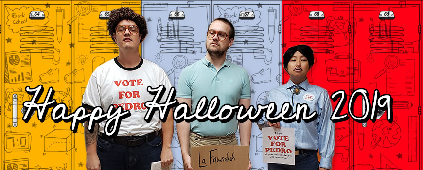 Happy Halloween 2019! REM team wearing Napoleon Dynamite costumes