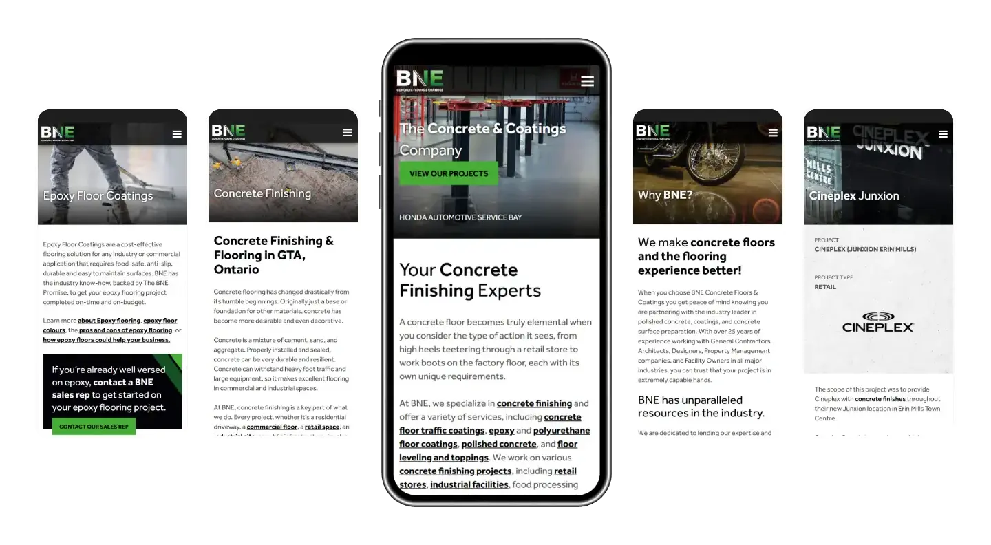 BNE Concrete Floors and Coatings Mobile Web Pages showcase