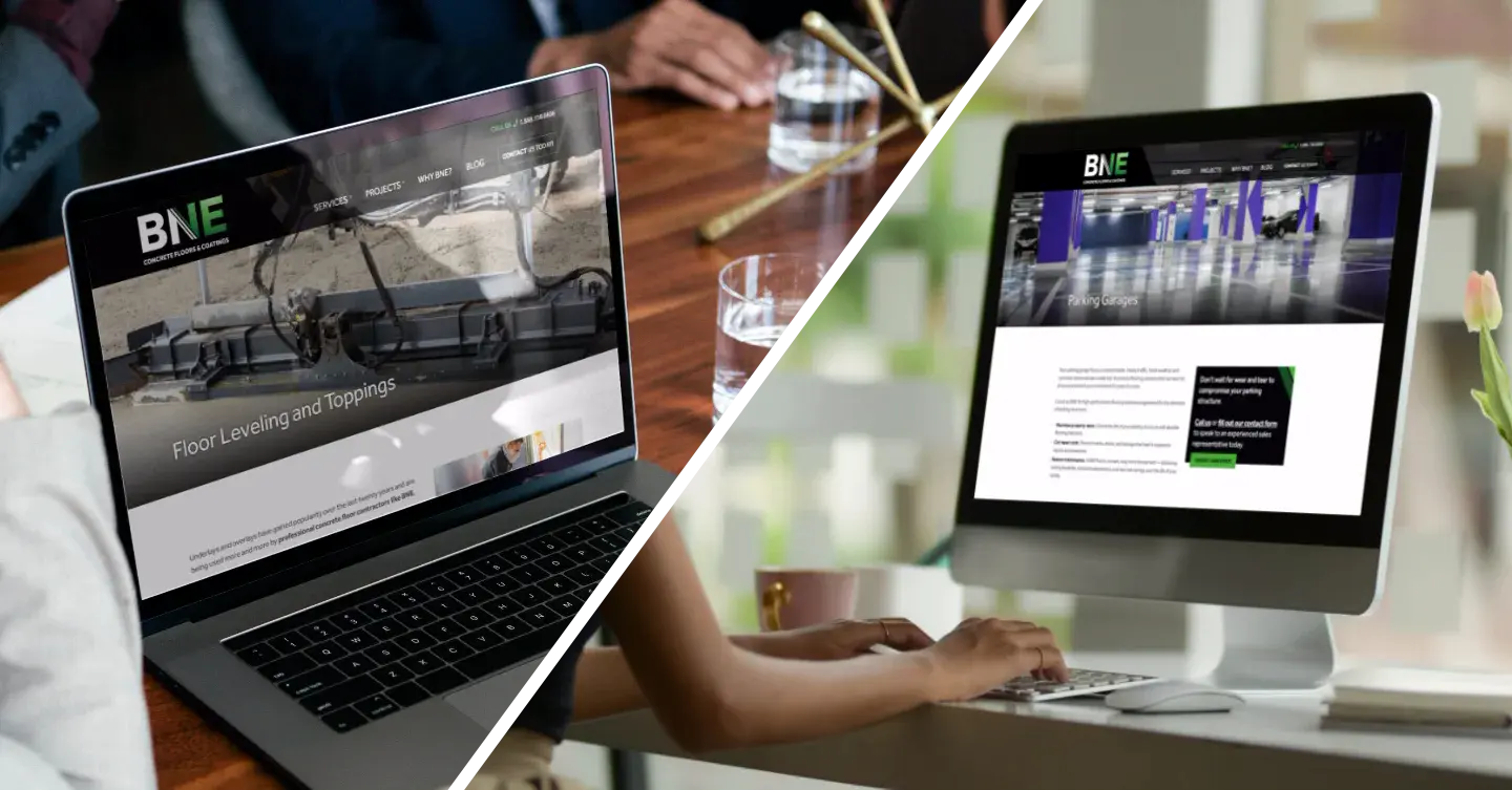 BNE Concrete Floors and Coatings website showcase on laptop and computer