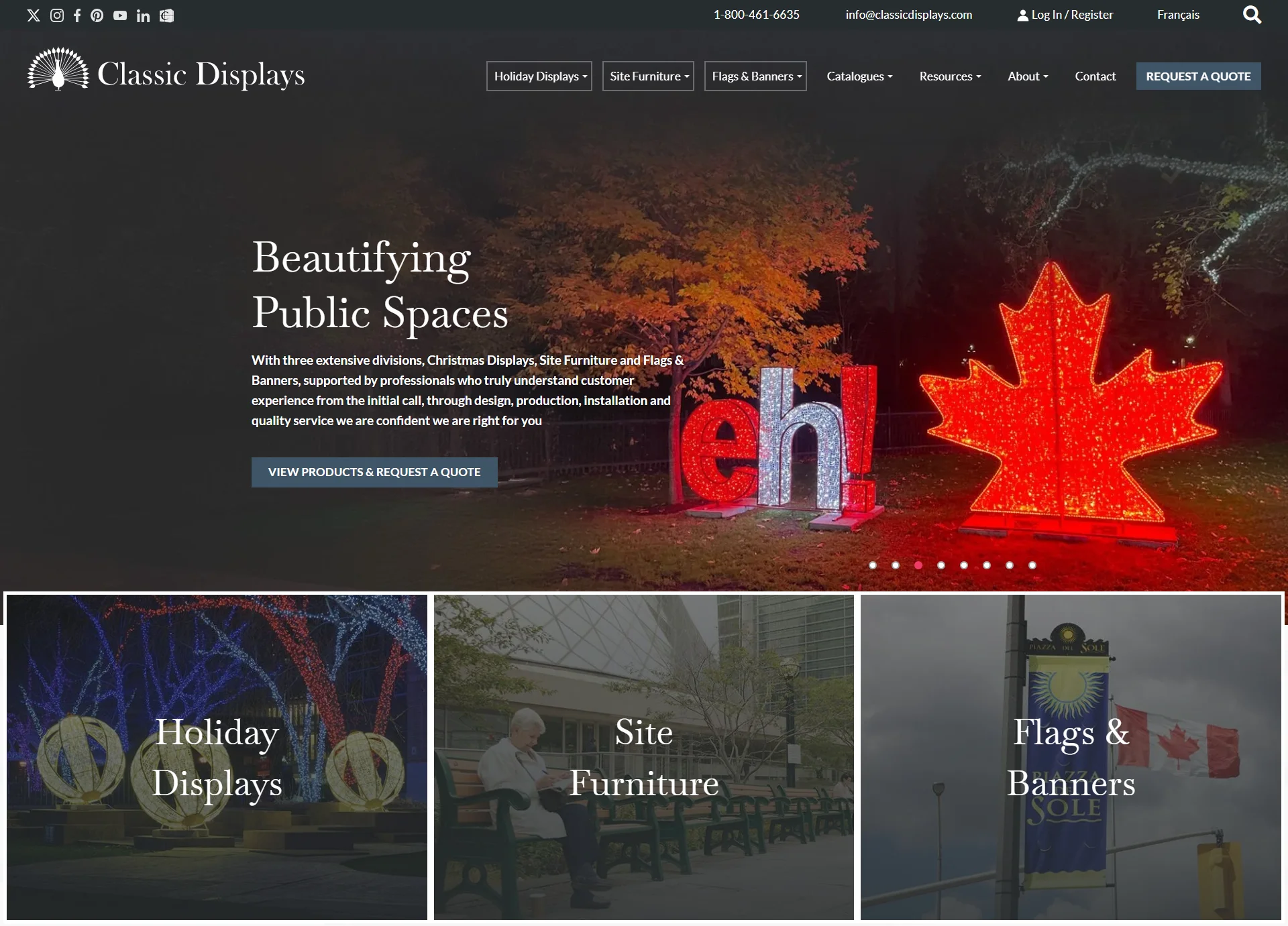 Classic Displays' Homepage Screenshot