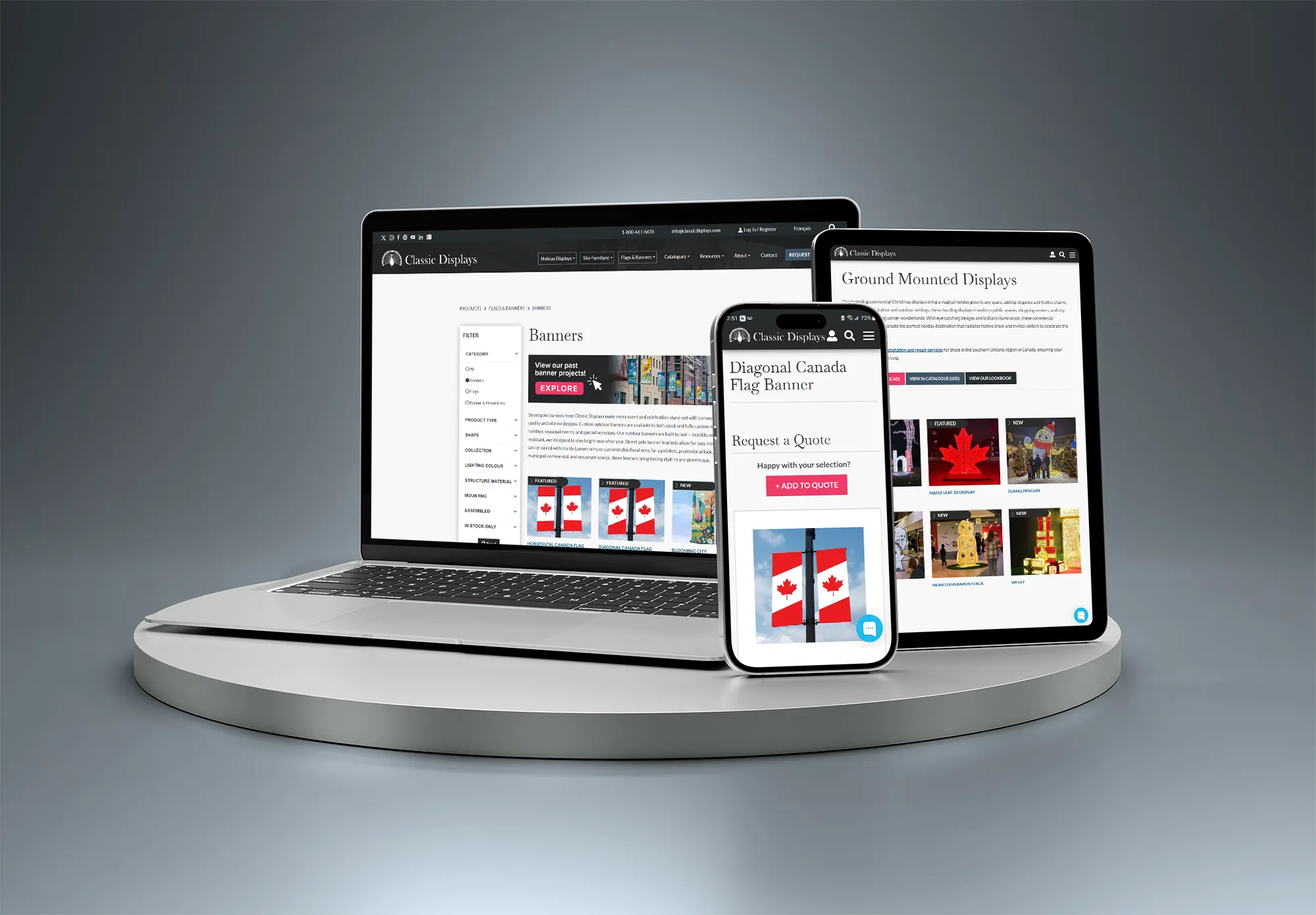 Classic Displays phone, laptop and tablet showcase