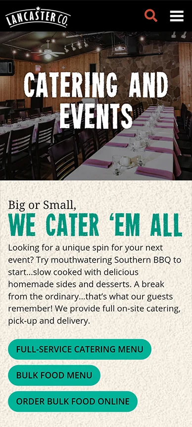 Lancaster Smokehouse Mobile Catering and Events Page Screenshot