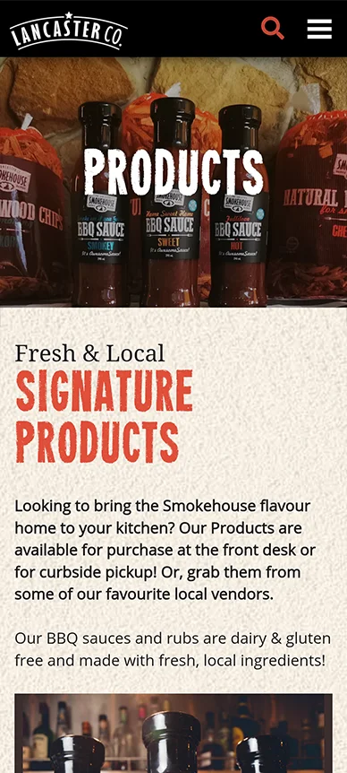 Lancaster Smokehouse Mobile Products Page Screenshot