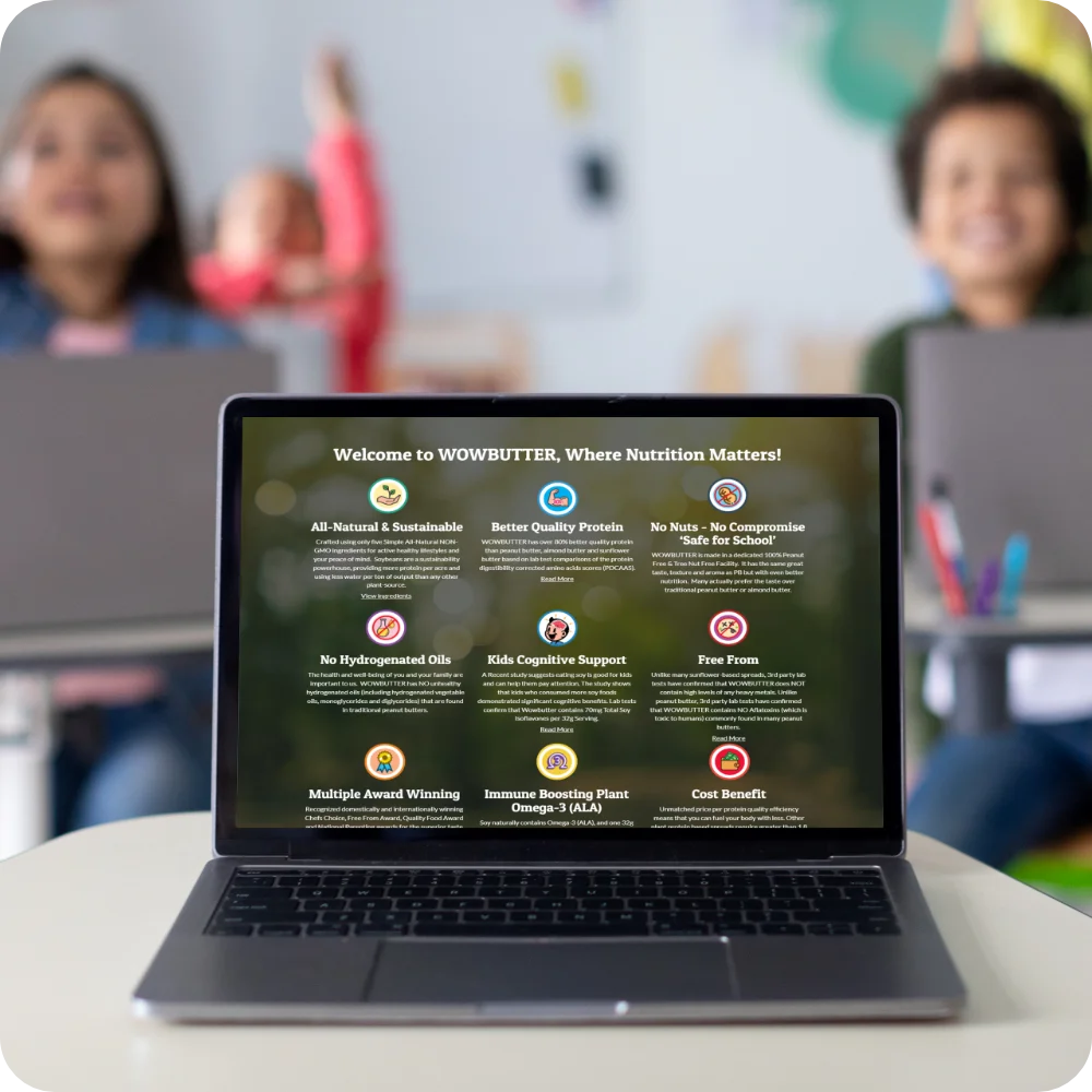 Laptop with WOWBUTTER's website in school