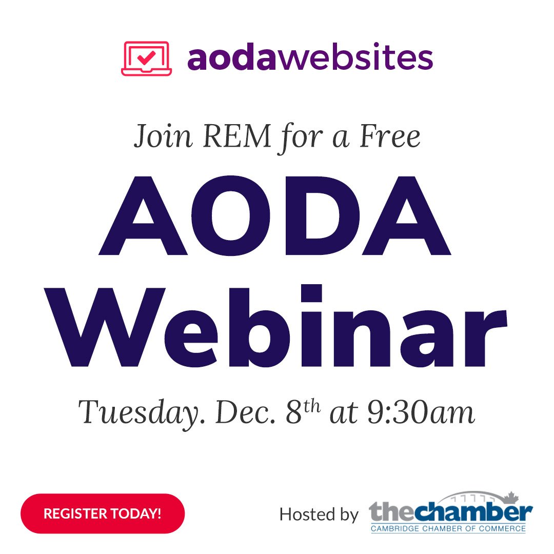 large AODA lettering with info for a free webinar in December 8