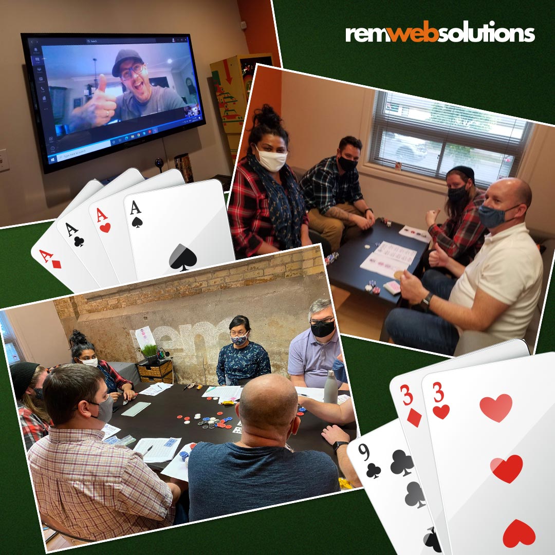 Collage of photos from REM's October Quarterly poker game event