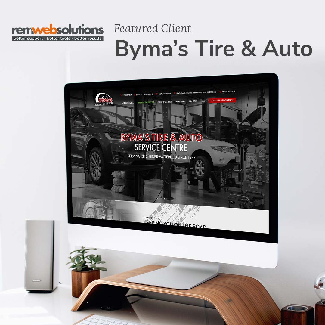 Byma’s Tire & Auto website on a computer monitor