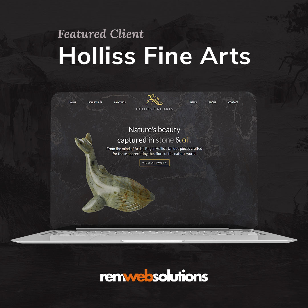 Holliss Fine Arts website on a computer monitor