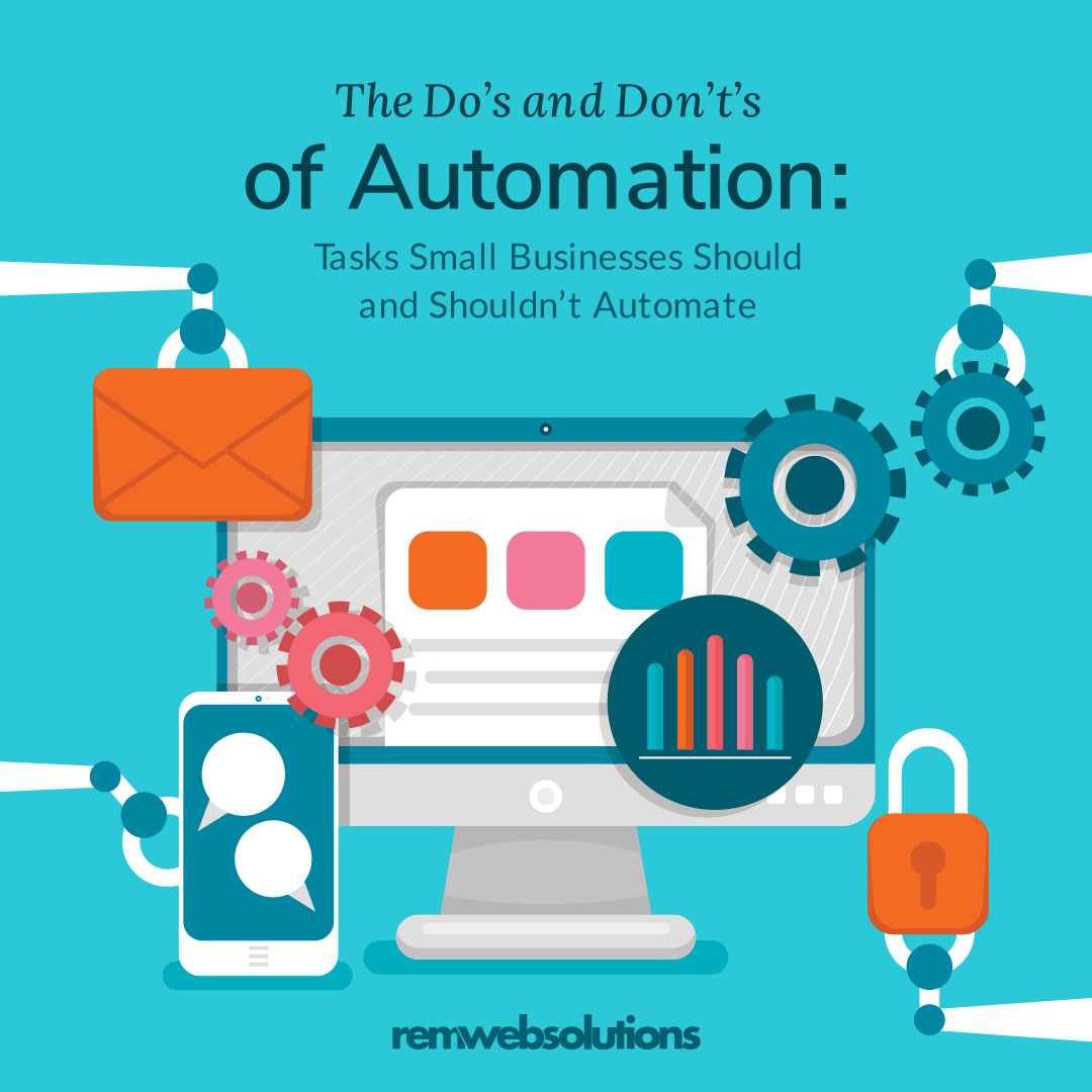 Illustration depicting automated robots and web marketing elements