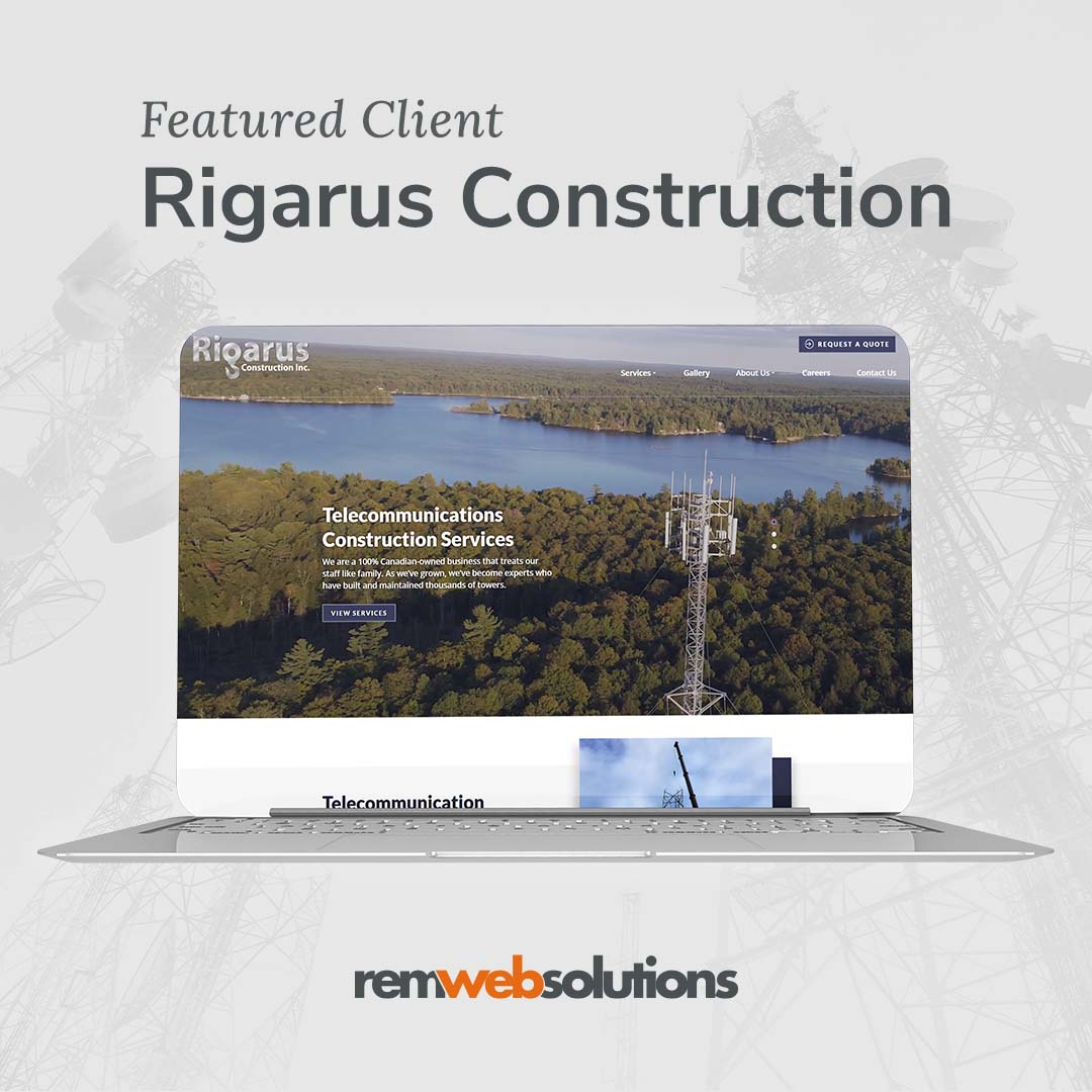 Rigarus Construction website on a computer monitor