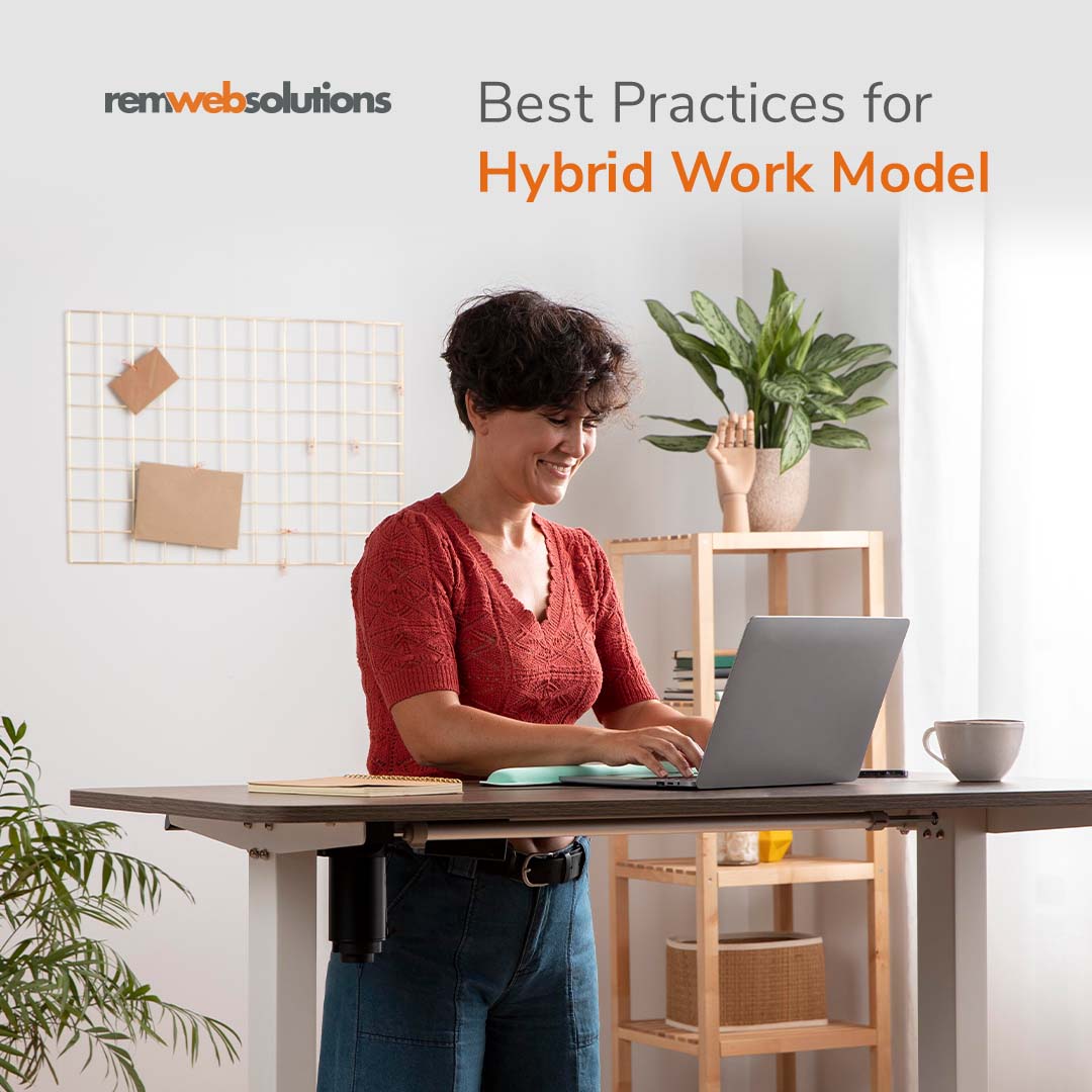 Woman working from home and using a standing desk