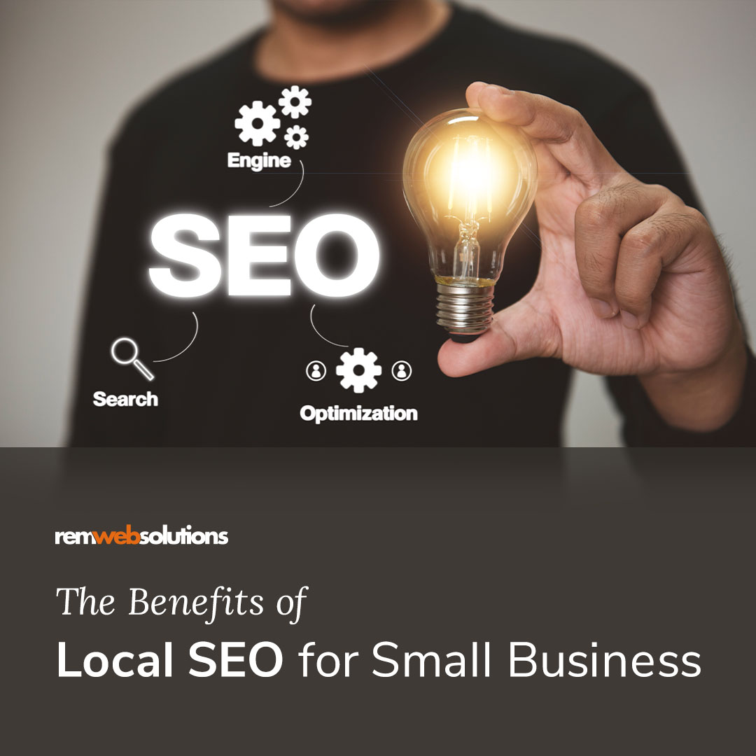 Man holding a lightbulb with the word SEO and graphics around it