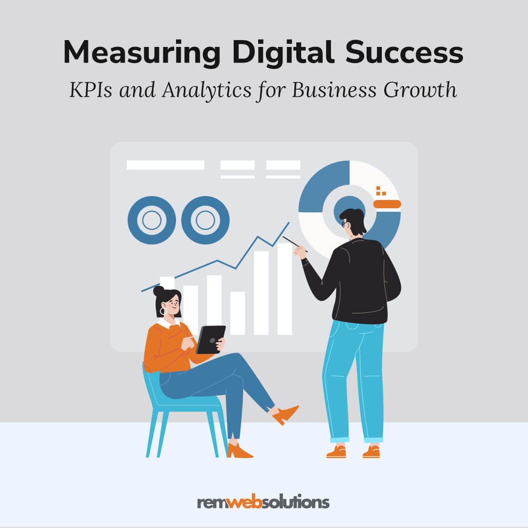 People looking at KPI analytics. "Measuring Digital Success, KPIs and Analytics for Business Growth." REM Web Solutions.