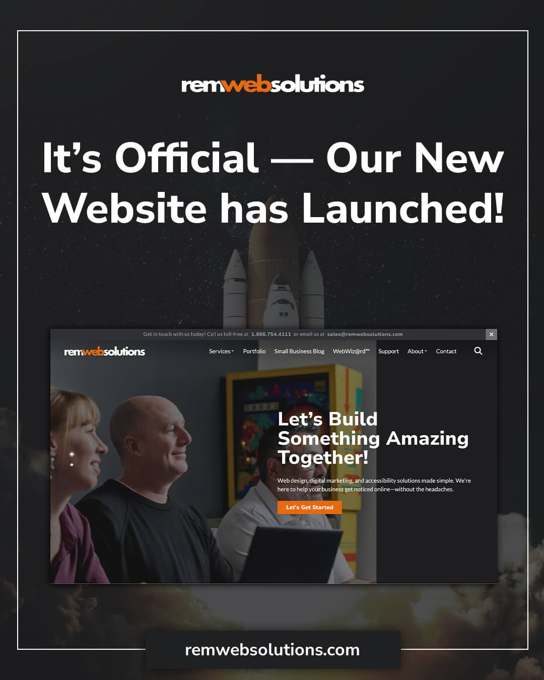 REM website launch graphic.