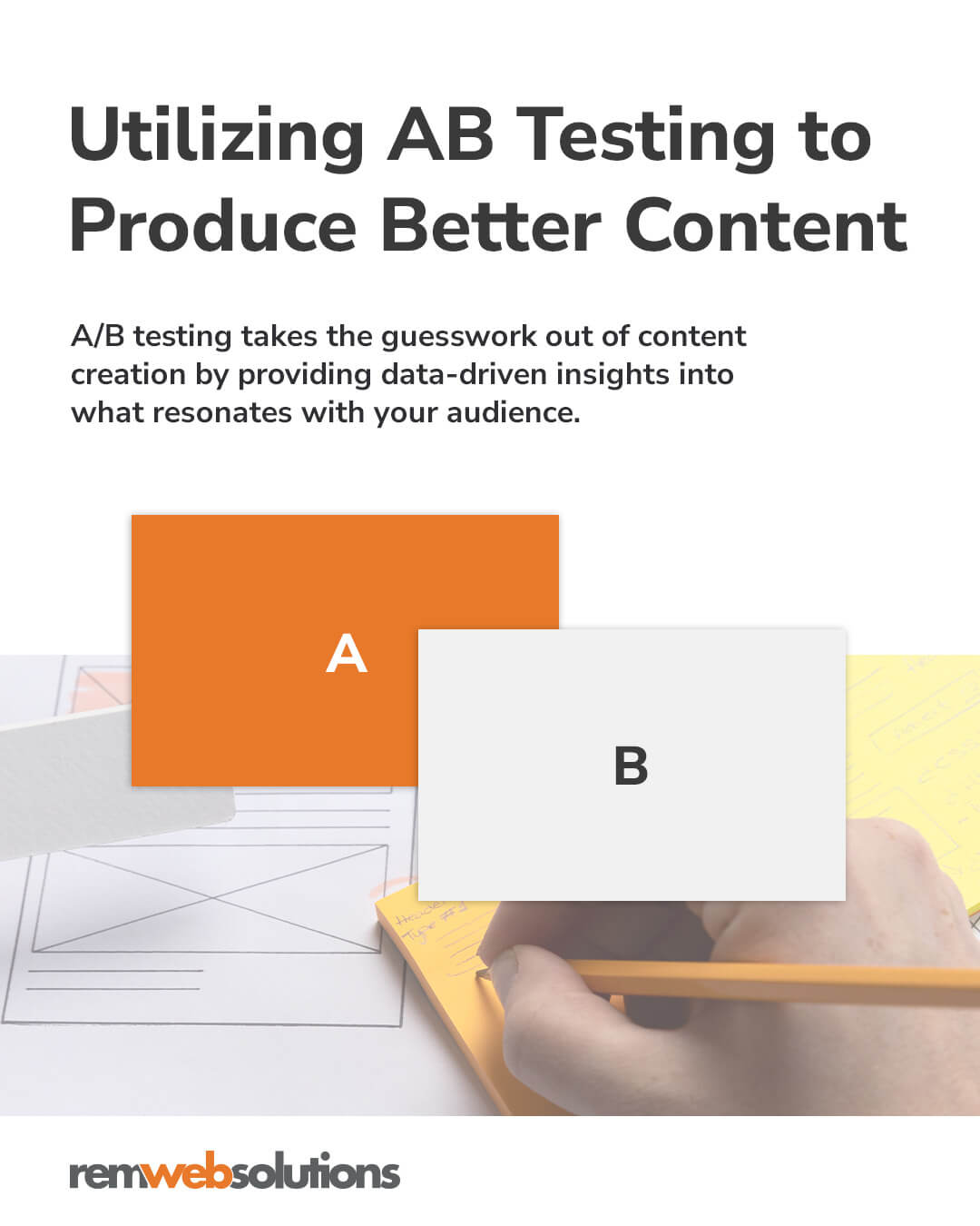 A/B testing graphic with option 'A' and 'B' with wireframe background