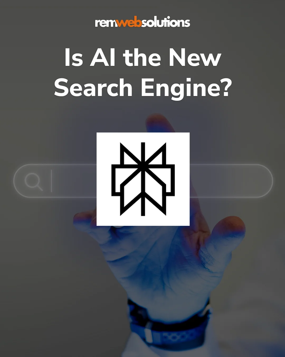 Man holding search bar and Perplexity logo