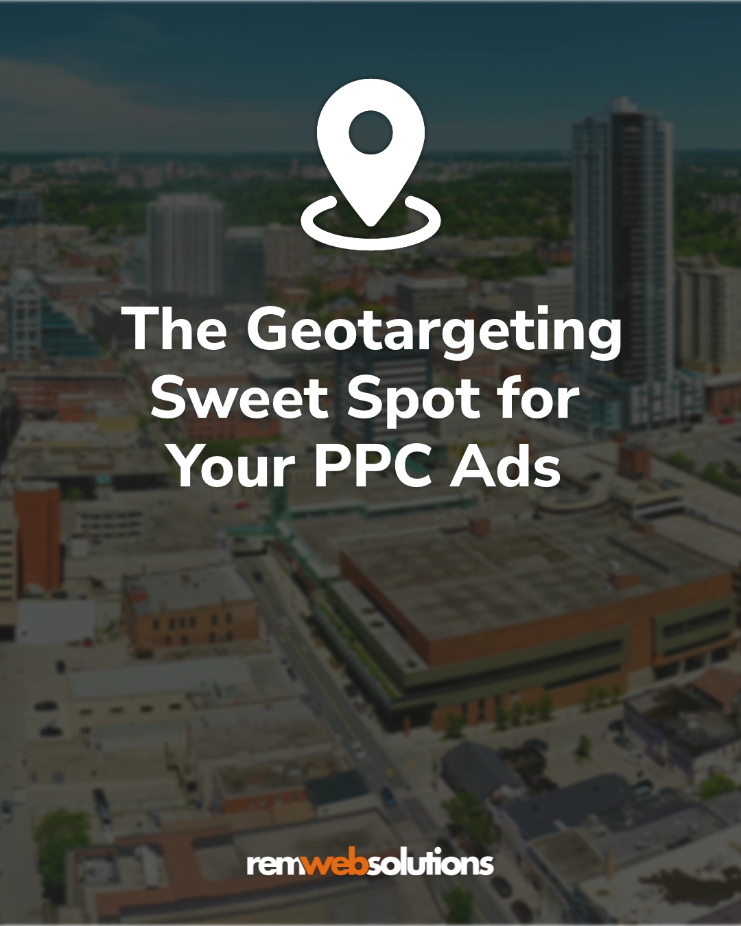 Aerial view of Kitchener-Waterloo with a pin icon