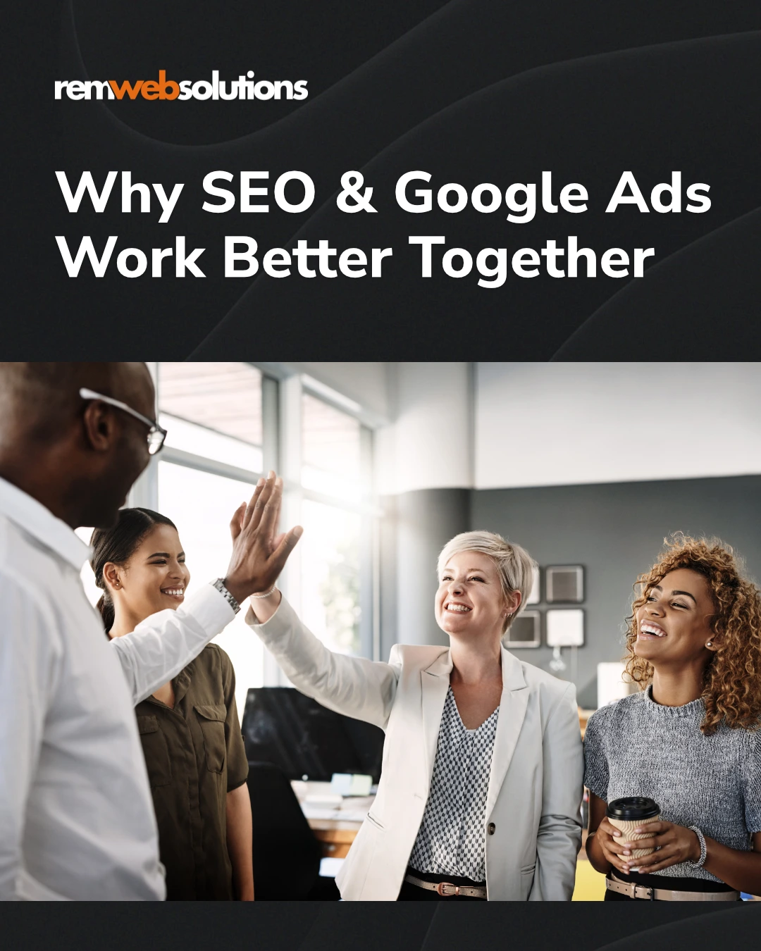 Team high-fiving in an office setting