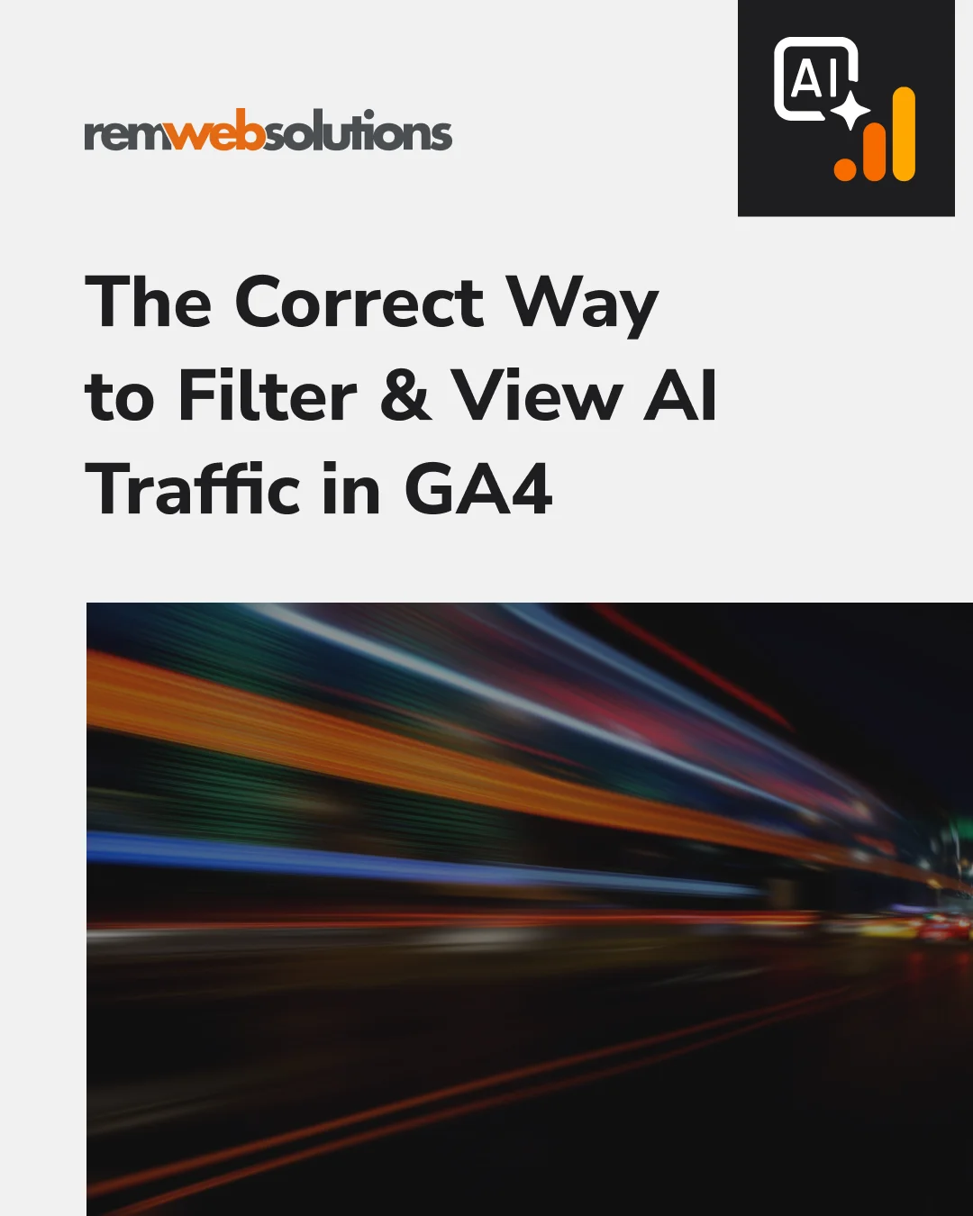 Long exposure image of car traffic, Google Analytics logo