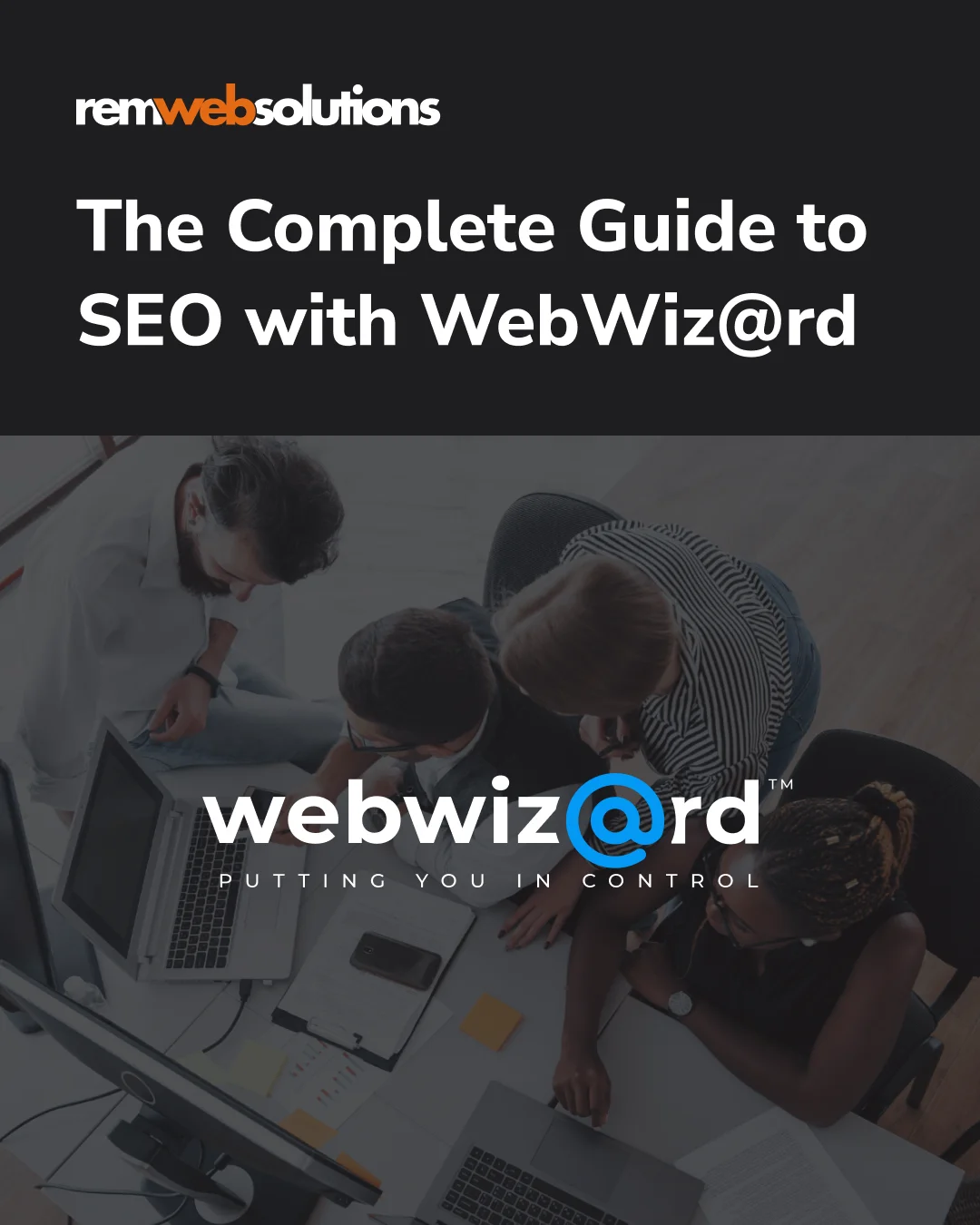 WebWiz@rd logo with team working on monitor in background